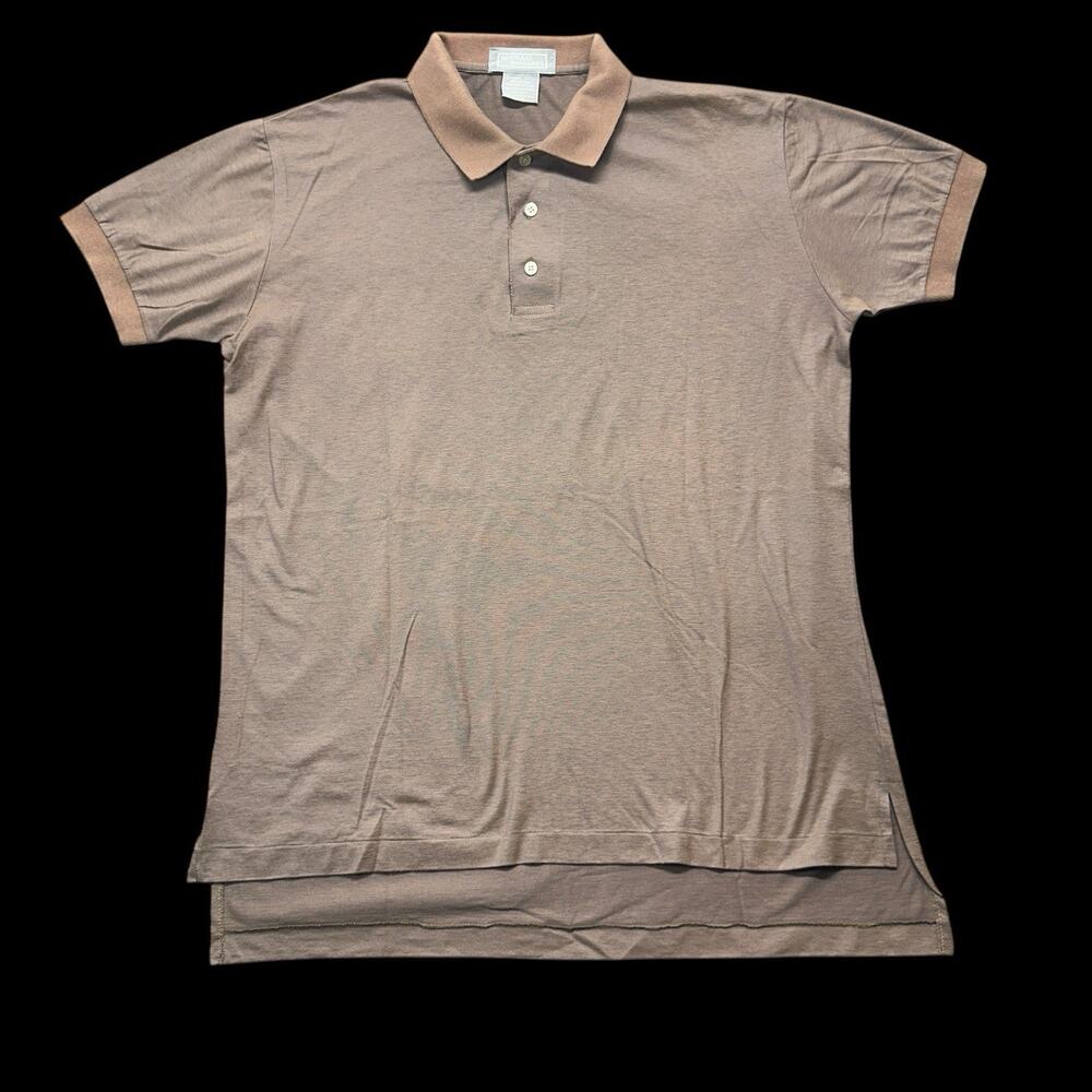 Michael Richards Polo Shirt Mens Large Slim Speckled Tan Hi-Low Hem